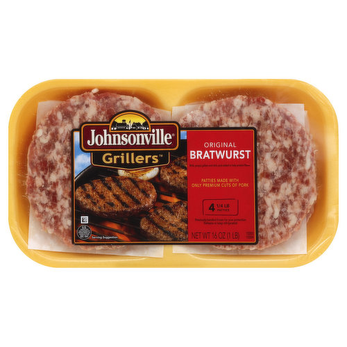 Johnsonville Grillers, Original Bratwurst, Patties