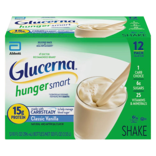 Glucerna Hunger Smart Shake, Classic Vanilla, Value Size, 12 Pack