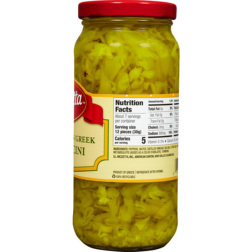 Mezzetta Peperoncini, Golden Greek, Medium Heat, Sliced
