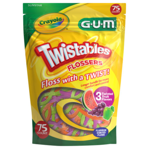 GUM Flossers, Crayola, Twistables, Fluoride Coated, 3 Fruit