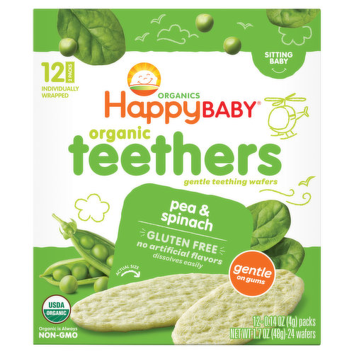 Happy Baby Organics Teething Wafers, Gentle, Pea & Spinach, Teethers, 2 Packs