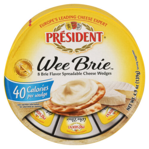 President Wee Brie Cheese Wedges, Spreadable, Brie Flavor