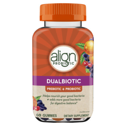 Align Pre + Biotics Align Probiotic Dualbiotic Gummies, Men and Women's Prebiotic and Probiotic Dietary Supplement, 60 Ct