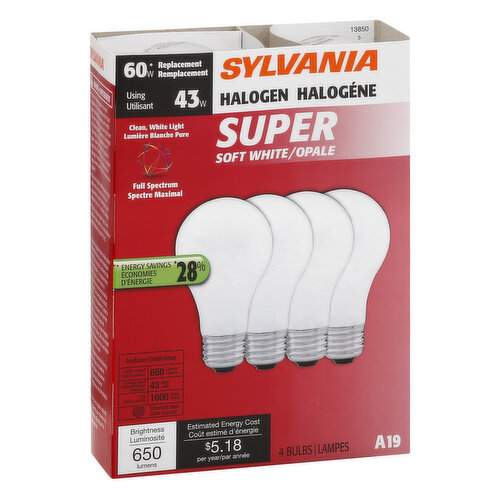 Light Bulbs, Halogen, Super Soft White, 43 Watts