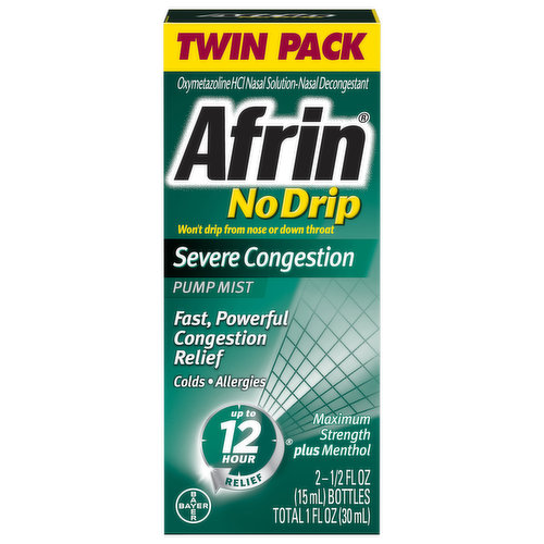 Afrin Severe Congestion, No Drip, Maximum Strength, Pump Mist, Twin Pack