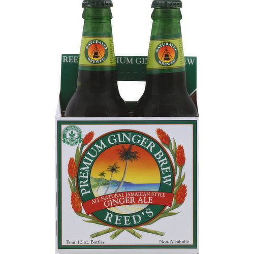 Premium ginger brew. All natural Jamaican style. Our ingredients GMO-free - 100%. Non-alcoholic. Taste the difference brewing makes! Out of a passion for ginger, we have revived a unique ginger ale (beer) brewing process that predates modern soft drink technology. Our ginger ales have won numerous gourmet awards and have been the top selling non-alcoholic beverages in natural and gourmet foods stores nation-wide for years. In many cultures, ginger is believed to be an excellent digestive aid, arthritis remedy, motion sickness cure and general all around tonic root. Reed's Premium Ginger Brew recipe comes from Jamaica where the art of home brewing ginger ale (or ginger beer as it is called there) is still practiced. Our recipe uses the finest fresh ginger root (17 grams per bottle), exotic spices and fruit juices such as are found in recipes from Jamaica for home made ginger beer. Try our other Ginger Brew flavors, our new Ginger Ice Creams and Ginger Candies. See the bottom of this carrier for more info. Visit us at: www.REEDSinc.com. NYSE: REED.