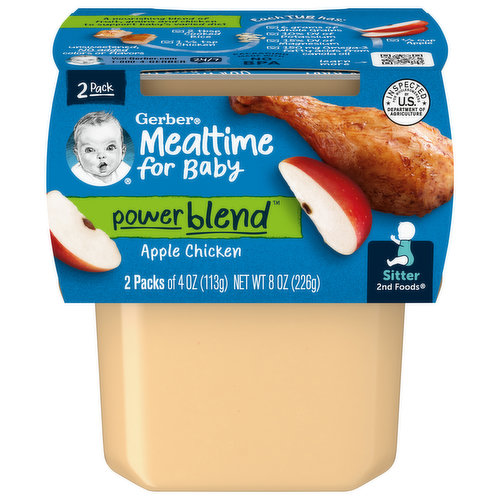 Gerber Mealtime for Baby Apple Chicken, Powerblend, Sitter 2nd Foods, 2 Pack