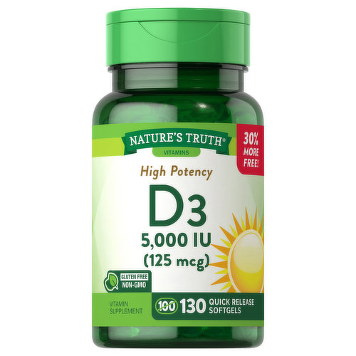 Nature's Truth D3, High Potency, 125 mcg, Softgels