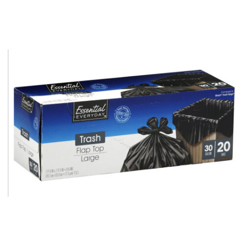 Essential Everyday Trash Bags, Flap Top, Large, 30 Gallon - 20 bags