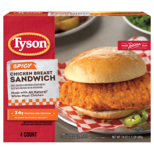 Tyson Tyson Spicy Chicken Breast Sandwich, 24 oz, 4 ct Box