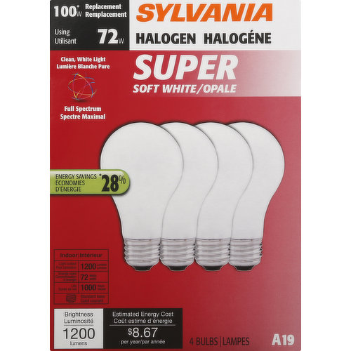 Light Bulbs, Halogen, Super Soft White, 72 Watts