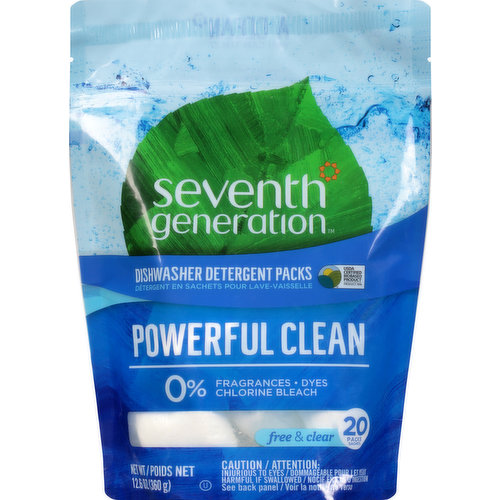 Gluten free. Powerful clean. 0% fragrances, dyes, chlorine bleach. A clean you can trust. For more than 25 years, we've been thoughtfully formulating safe & effective plant-based products that work. Really well. Ingredients in Our Safe (safe when used as directed) Effective Formula: Sodium carbonate; mineral-based cleaning agent, citric acid; plant-derived water softener, sodium sulfate; mineral-based processing aid, sodium percarbonate; mineral-based oxygen stain removal agent, PPG-10-laureth-7; plant-modified synthetic cleaning agent, sodium polyaspartate; synthetic anti-filming agent, sodium silicate; mineral-based cleaning enhancer, protease enzyme blend; plant-based soil remover, sodium aluminosilicate; mineral-based water softener, amylase enzyme blend; plant-based soil remover. Film: Polyvinyl alcohol; synthetic water soluble film, glycerin; plant-derived processing aid. Phosphate free. Septic safe. USDA Certified biobased product. Product 78%. www.seventhgeneration.com. how2recycle.info. SmartLabel app enabled. Learn more at seventhgeneration.com. Certified B Corporation: Based in Vermont, we're proud to be a Certified B Corporation. B Corps are certified to be better for workers, better for communities, and better for the environment. Join us in nurturing the health of the next seven generations. Not tested on animals. No animal ingredients. Assembled in the USA.