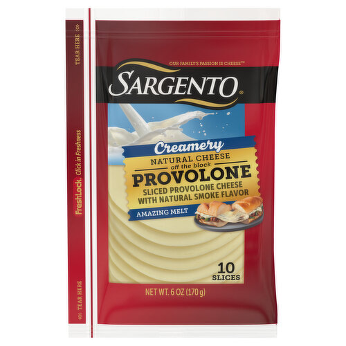 Sargento Cheese, Natural, Provolone, Creamery, Sliced