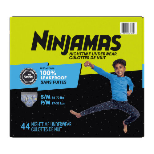 Ninjamas Nighttime Bedwetting Underwear Boy Size S/M 44 Count