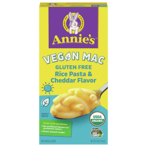 Annie's Vegan Mac Rice Pasta & Sauce, Gluten Free, Rice Pasta & Cheddar Flavor