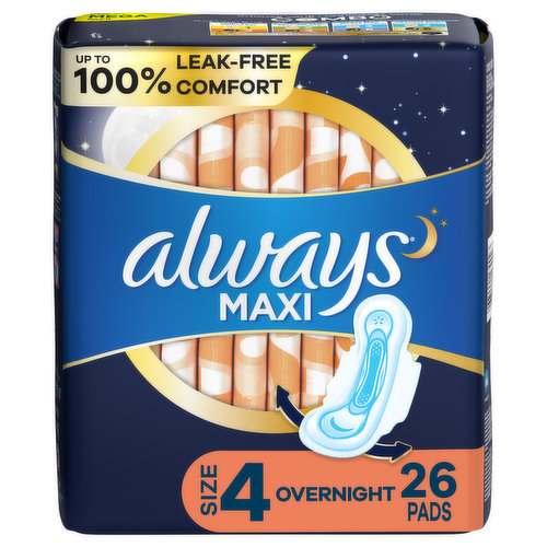 Always Maxi Always Maxi Overnight Pads with Wings, Size 4, 26