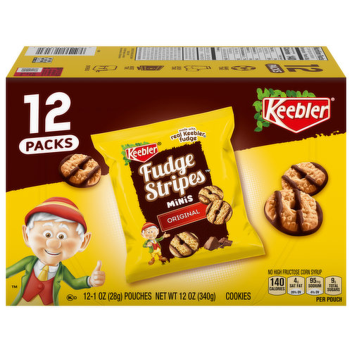 Keebler Fudge Stripes Cookies, Original, Minis, 12 Packs