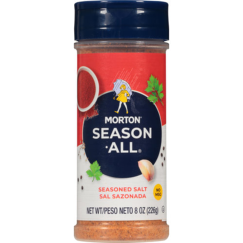Non GMO Project verified. nongmoproject.org. No MSG. Add a dash of flavor with Season-All Seasoned Salt - a delicious blend of: salt, spices and a hint of chili pepper. Sprinkle it on: meat, vegetables, sides. www.mortonsalt.com. how2recycle.info. Facebook: Facebook.com/mortonsalt. Instagram: Instagram(at)mortonsalt. For recipes and to learn more about our culinary salts visit www.mortonsalt.com.