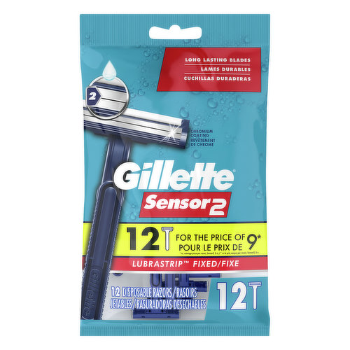 Long lasting blades. Chromium coating. Lubrastrip fixed. 2 Blades. Gillette: The best a made can get.