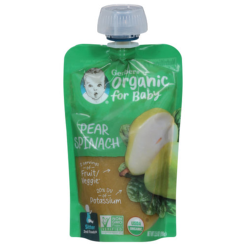 Gerber Pear Spinach, Organic, Sitter, 2nd Foods