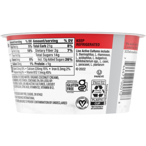 So Delicious Dairy Free Yogurt Alternative, Strawberry, Coconut