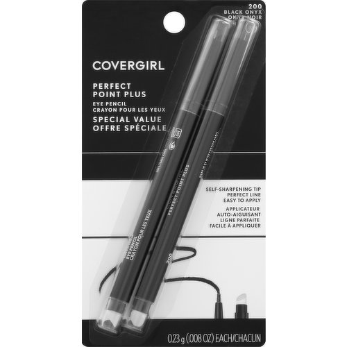 Special value. Self-sharpening tip. Perfect line. Easy to apply. Self-sharpening liner glides on smoothly. covergirl.com. Made in USA of US & imported parts.