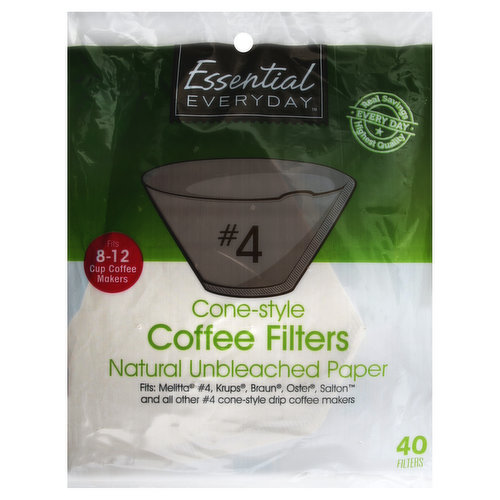 Essential Everyday Coffee Filters, Cone-Style, No. 4, Natural Unbleached Paper, 8-12 Cup