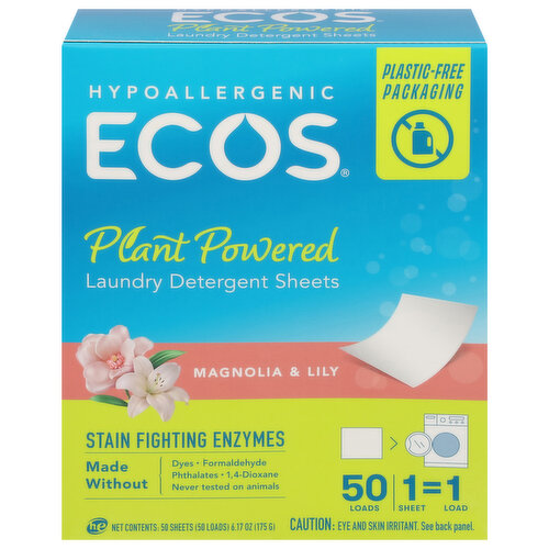 Ecos Laundry Detergent Sheets, Plant Powered, Magnolia & Lily