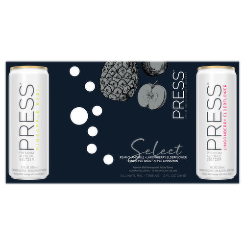 Press Alcohol Seltzer, Premium, Assorted, Select