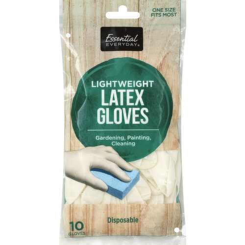 Gardening, painting, cleaning. Great products at a price you'll love - that's Essential Everyday. Our goal is to provide the products your family wants, at a substantial savings versus comparable brands. We're so confident that you'll love Essential Everyday, we stand behind our products with a 100% satisfaction guarantee. Essential Everyday Lightweight Latex Gloves provide protection and quality for virtually all of your messy chores and cleanups. Features: high quality latex; fits right and left hands; lightweight and form fitting for precise feel and flexibility; lightly powdered to easily put on and pull off. For ultimate convenience, be sure to keep a bag wherever you may need them. Bathroom. Garage. Work. Kitchen. Car. 100% quality guaranteed. Like it or let us make it right. That's our quality promise. essentialeveryday.com. Made in Malaysia.