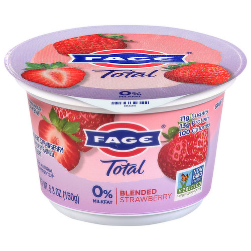 Fage Total Yogurt, Greek, Nonfat, Blended Strawberry, Strained