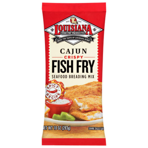 Est. 1982. Bring the taste of Louisiana home! Spicy recipe. 10 oz. of LA fish fry seafood breading mix coats approximately 3-4 lbs. of seafood.