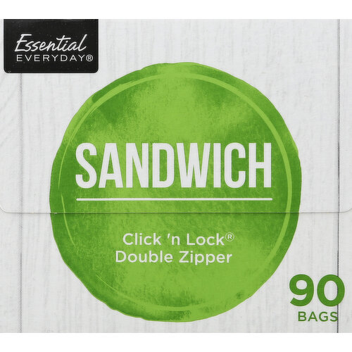 Essential Everyday Sandwich Bags, Click 'N Lock, Double Zipper 90