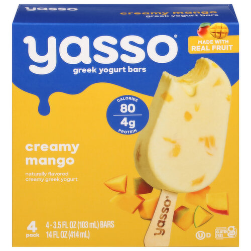 Yasso Yogurt Bars, Creamy Mango, Greek, 4 Pack