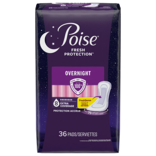 Poise Fresh Protection Pads, Overnight, Extra Coverage