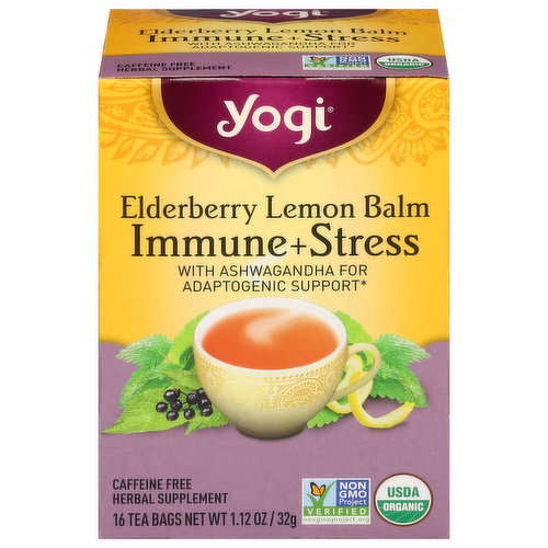 Yogi Herbal Tea, Elderberry Lemon Balm, Immune + Stress, Tea Bags