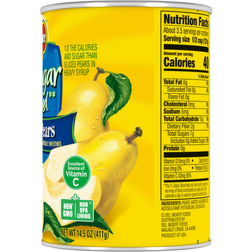 Del Monte No Sugar Added Sliced Pears