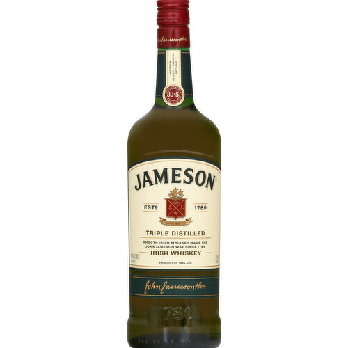 Estd. 1780. Smooth Irish whiskey made the John Jameson way since 1780. www.jameonwhiskey.com. Learn about our taste and story at jamesonwhiskey.com. Visit responsibility.org. 40% alc/vol. 80 Distilled matured & bottled in Ireland. Product of Ireland. Product of Middleton Distillery Midleton, Co. Cork Ireland.