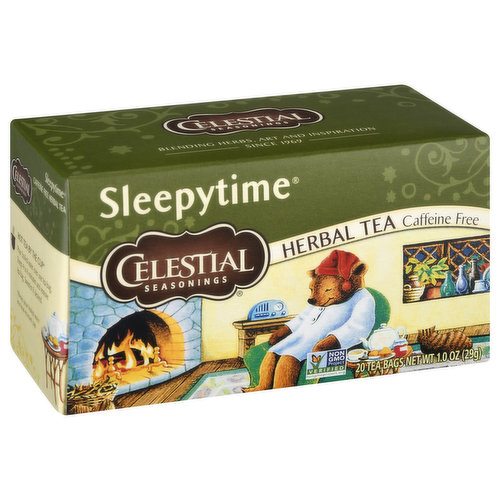 Gluten free. Caffeine free. Non GMO Project Verified. nongmoproject.org. Blending herbs, art and inspiration. Since 1969. Hain celestial. Sleepytime: This most beloved of herbal teas gets its comforting aroma and perfectly balanced flavor from a blend of soothing herbs, including delicate chamomile, cool spearmint and fresh lemongrass. Wind down your day with sleepytime tea! Charlic Baden, Celestial Seasonings Blendmaster. The Story Of Celestial Seasonings: Back in 1969, we started picking herbs from the fields and forests of the rocky mountains and in the process, we created America's very first herbal tea. Still blended in Boulder by our expert blendmaster, our uniquely delicious teas are made with the finest ingredients, passion and inspiration. There is nothing like staying at home for real comfort. - Jane Austen.  celestialseasonings.com. Tell us what you think: 1-800-351-8175, celestialseasonings.com. Blended in Boulder, CO.