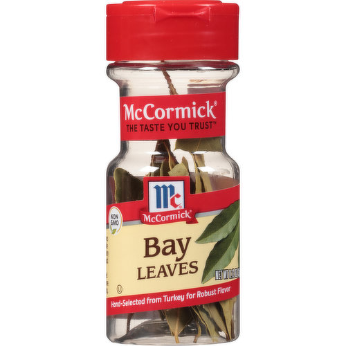 McCormick hand-selects its bay leaves from Turkish-grown bay trees, a member of the laurel family. Indispensable to most cuisines, especially French, Mediterranean and Indian, they add robust flavor all kinds of meat and vegetable dishes, soups and sauces. Our Bay Leaves have a tea-like flavor and minty aroma that add depth to slow-cooked dishes. They release their flavor slowly, so add them at the beginning of the cooking time. Just be sure to remove them before serving. Prized for their savory flavor, bay leaves are essential in recipes for roast chicken or turkey, pot roast, soups and stews. They enrich bean dishes, tomato sauces, pickling liquids and marinades. Add bay leaves to the water for boiling potatoes when making mashed potatoes.