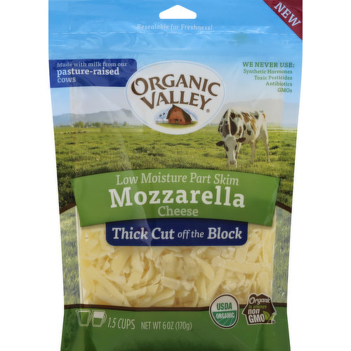 Organic Valley Cheese, Part Skim, Mozzarella, Low Moisture, Thick Cut Off the Block