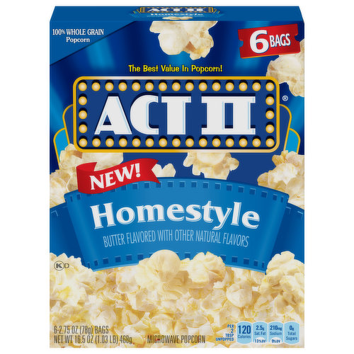 Act II Microwave Popcorn, Butter Flavored, Homestyle