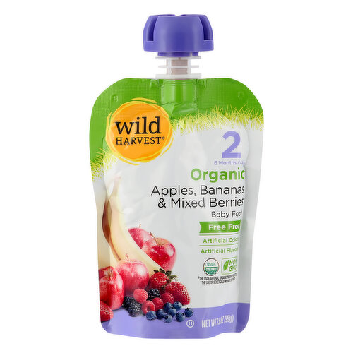 Wild Harvest Baby Food, Organic, Apples, Bananas & Mixed Berries, 2 (6 Months & Up)