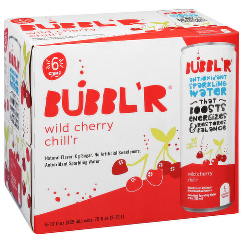 BUBBL'R Antioxidant Sparkling Water – wild cherry chill’r – 6pk/12 fl oz. Cans