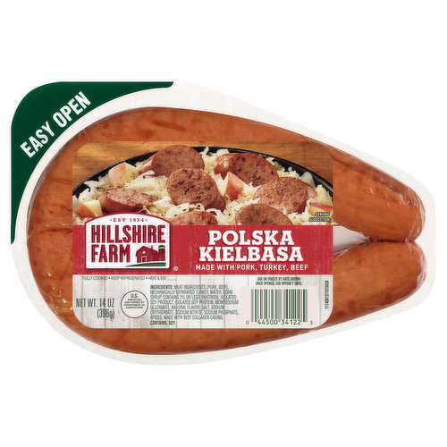 When a hungry family asks for a meal, Hillshire Farm Smoked Sausage is the delicious answer to weeknight dinners. Fully cooked and ready in minutes, our flavorful smoked sausage is the perfect centerpiece for a farmhouse-quality meal with rich, bold flavor. farmhouse-quality meal with rich, bold flavor. From soups to stews, it’s an instant family favorite. Perfectly seasoned and smoked to perfection, prepare this kielbasa sausage using a stove top or grill. For a tasty meal the whole family can enjoy, cook this delicious sausage and serve in a skillet with roasted vegetables and potatoes. Includes one 14 oz package of Hillshire Farm Polska Kielbasa Smoked Sausage. Hard work. Dedication. Integrity. These are the values we live by—and the ingredients we put into every package of Hillshire Farm Smoked Sausage. Since 1934, the Hillshire Farm Brand has stood for the honest, carefully crafted meats your family loves, made with the ingredients they deserve. And we’re confident you’ll taste our commitment to quality in every bite.