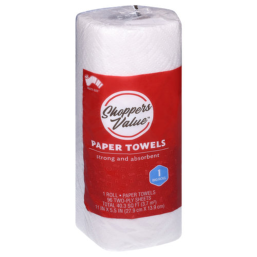 Shoppers Value Paper Towels, Strong and Absorbent, Big Roll, Two-Ply, Multi-Size