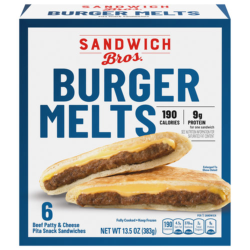 Sandwich Bros. Burger Melts Pita Snack Sandwiches, Beef Patty & Cheese