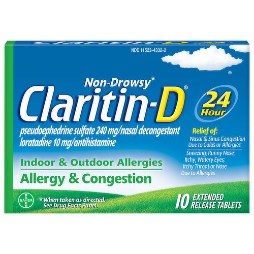 Claritin-D Allergy & Congestion, Indoor & Outdoor Allergies, 24 Hour, Extended Release Tablets