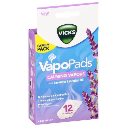 Vicks VapoPads Scent Pads, Soothing Menthol Vapors, Refills, Family Pack - 12 scent pads