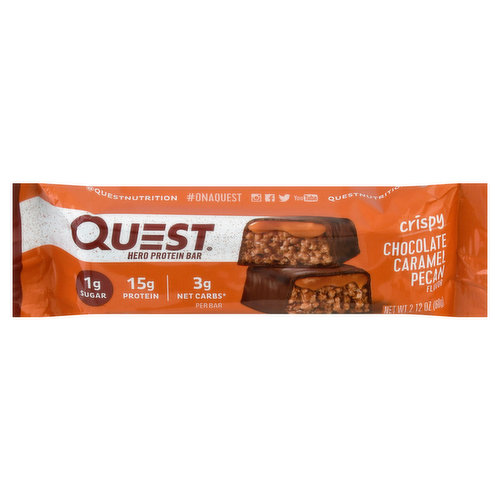Quest Protein Bar, Hero, Chocolate Caramel Pecan Flavor, Crispy